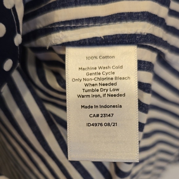 Talbots Navy and White Striped Button Down Blouse With Polkadot Trim - Picture 7 of 8